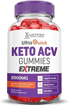 Justified Laboratories Ultra Quick Keto ACV Gummies Extreme 2000 mg - 60 Count - Formulated with Apple Cider Vinegar, Folate & Vitamin B12 - Non-GMO, Vegan, Gluten Free - 30 Servings
