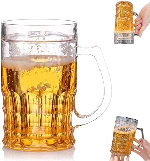 Fake Beer Glass, 14 Oz Double Layer Funny Glass Beer Mugs With Handles, Plastic Fake Beer Stein Bottle With Mezzanine, Large Quantities Funny Prank Drinking Cup For Gags And Parties