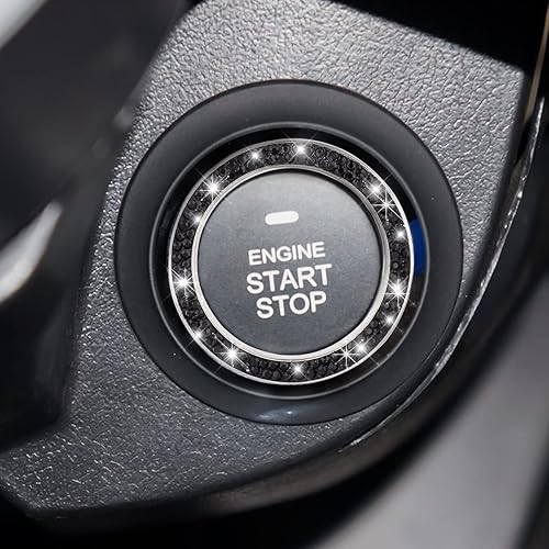 Miniatura 6 de Calcomanía de anillo de arranque de automóvil con diamantes de imitación, 1 de fila única y 1 de doble fila para el botón de arranque o ignición con