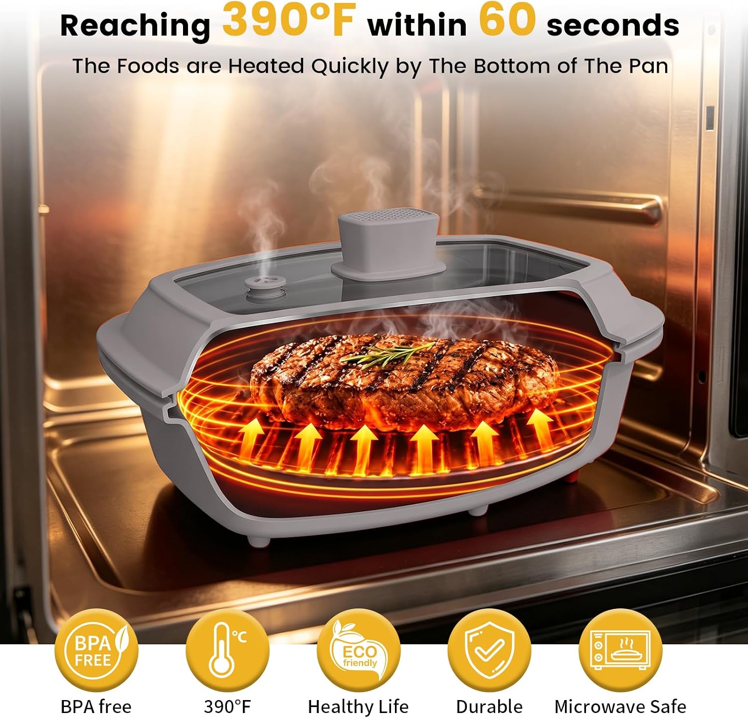 Microwave Grill Pan with Lid Nonstick for Bacon Burgers Steak Veggies Meat