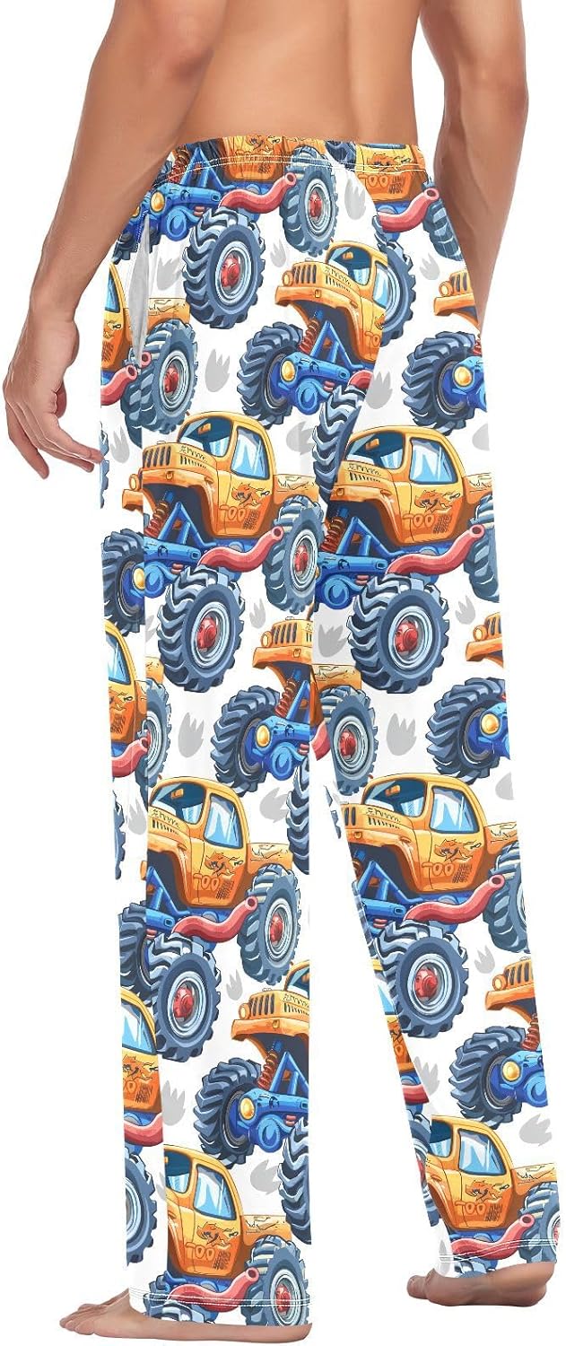 ALAZA Cartoon Monster Truck Men's Pajama Pants Men Cotton Pajama Bottoms with Pockets, S