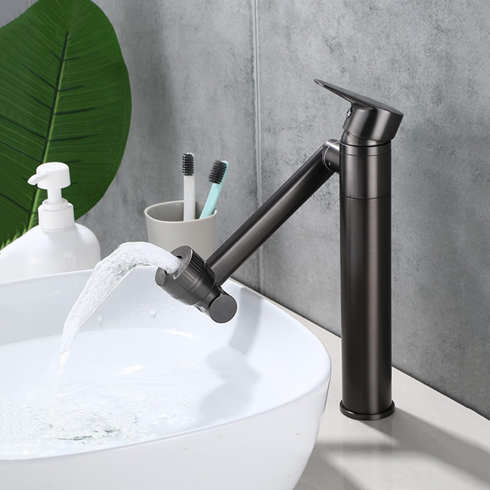 Robinet de lavabo haut gris contre les éclaboussures pivotant 1080°