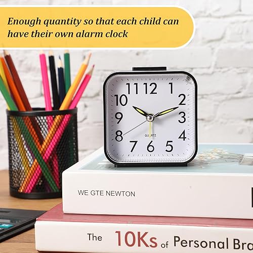 Miniatura 7 de Reloj despertador analógico silencioso de 6 piezas, funciona con pilas, reloj despertador analógico de viaje sin tictac, reloj de escritorio