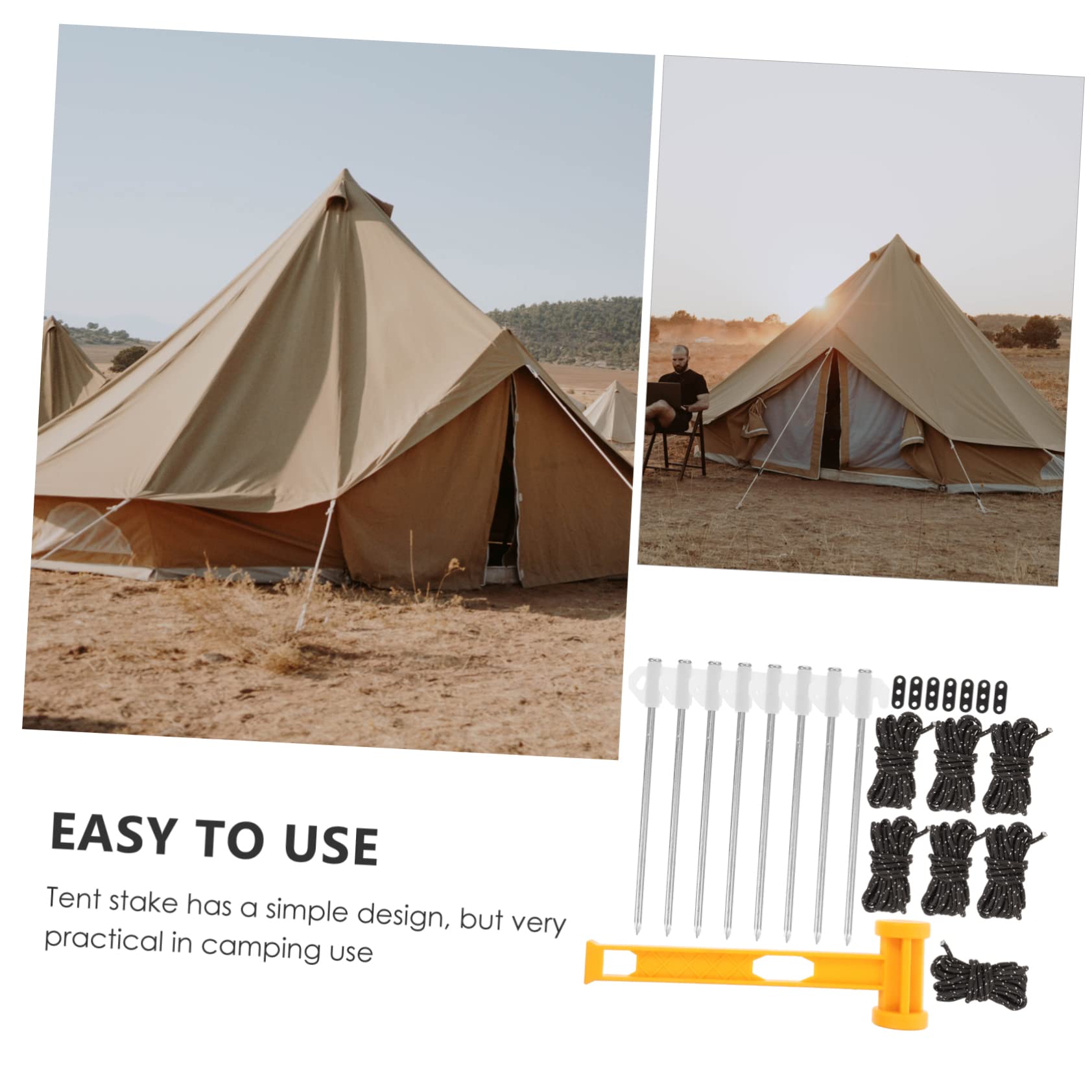 Toddmomy Kit D’Accessoires de Camping pour Tente, Piquets de Sol en Plastique, Corde en Nylon, Design Lisse, Coupe-Vent, Paquet de Rangement
