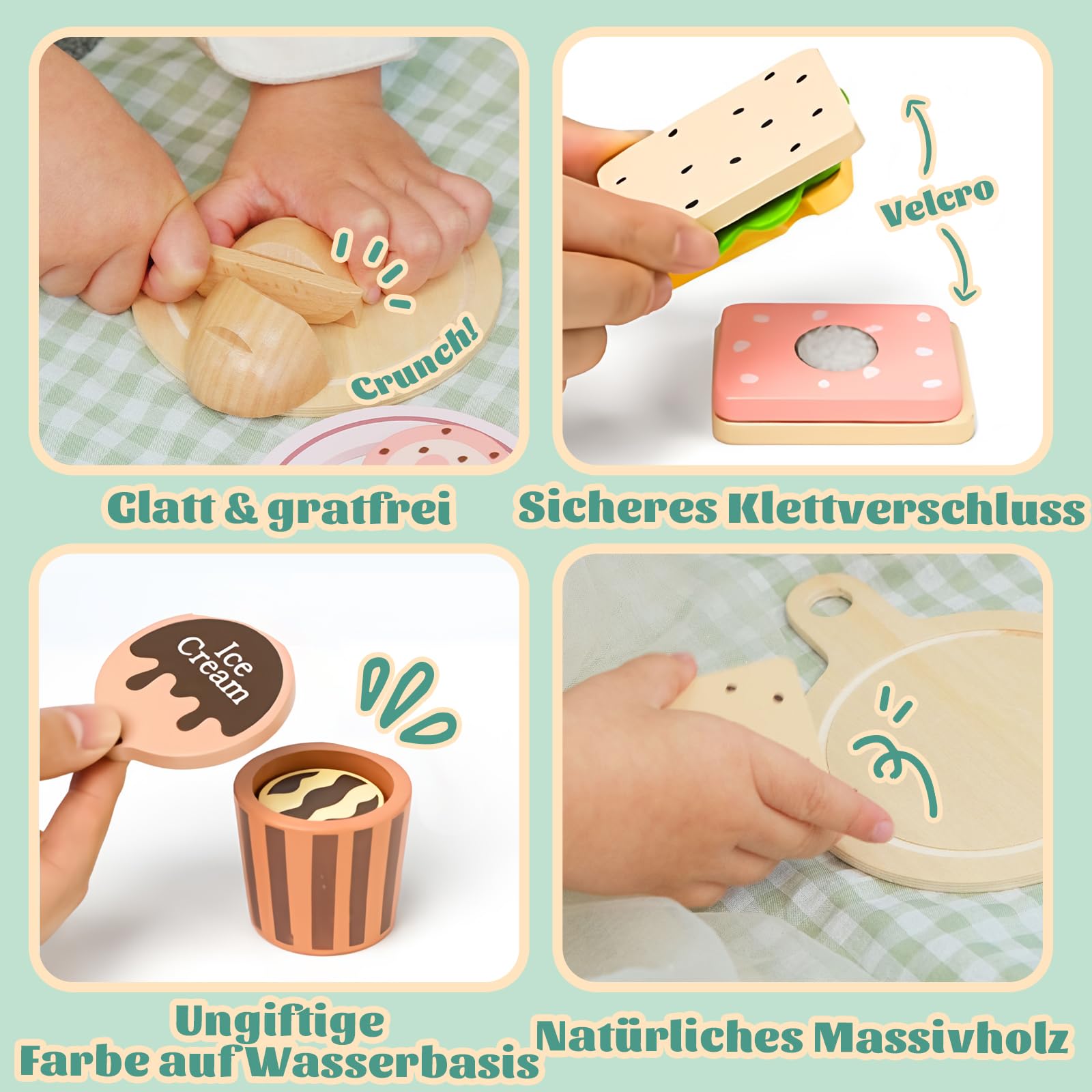 Potatomato Kinder Picknick-Set mit Teeservice Kinder inkl Dessertspielzeug - Holzspielzeug und Outdoor-Gartenspielzeug Jungen und Mädchen