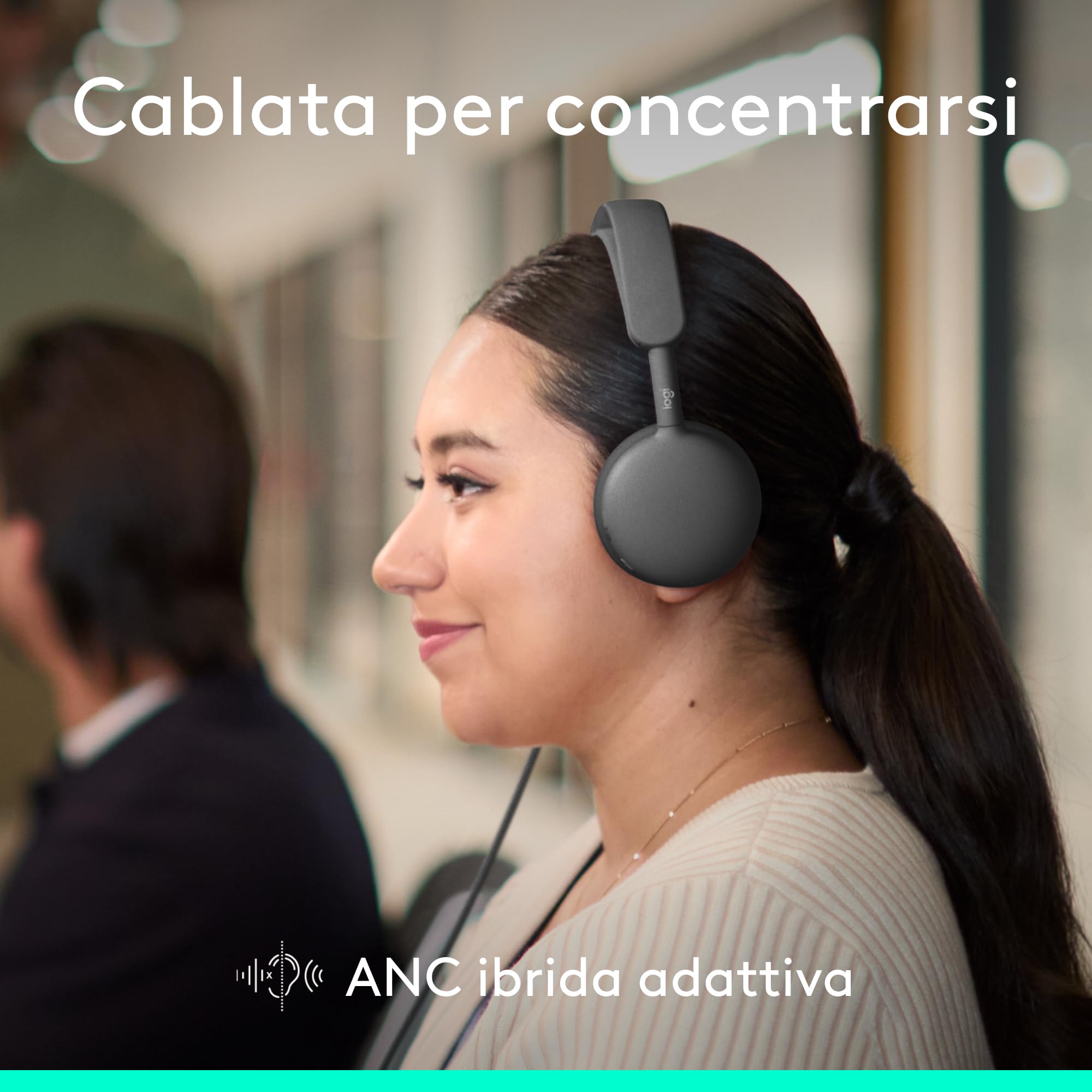 Logitech Zone Wireless 2 ES for Business - Cuffia con microfono wireless con cancellazione del rumore con ANC ibrida adattiva, Bluetooth, USB-C e USB-A, certificazione Microsoft Teams - Grafite