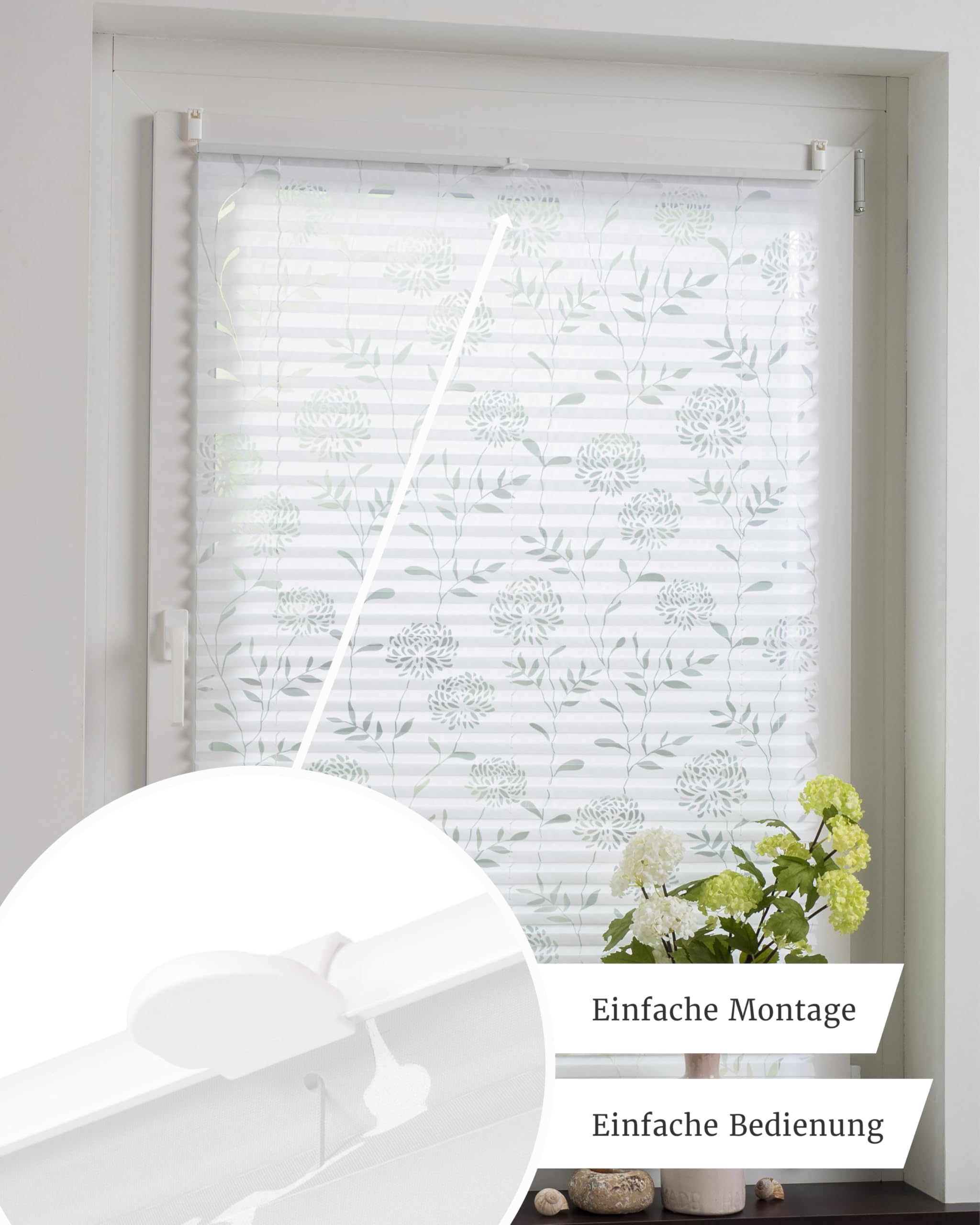 by Garesa Fenster Klemmfix Plissee ohne Bohren 50 x 130 cm Burnout Blume, Weiß - Lichtdurchlässiger Fenster Sichtschutz und Fenster Deko, Faltrollo