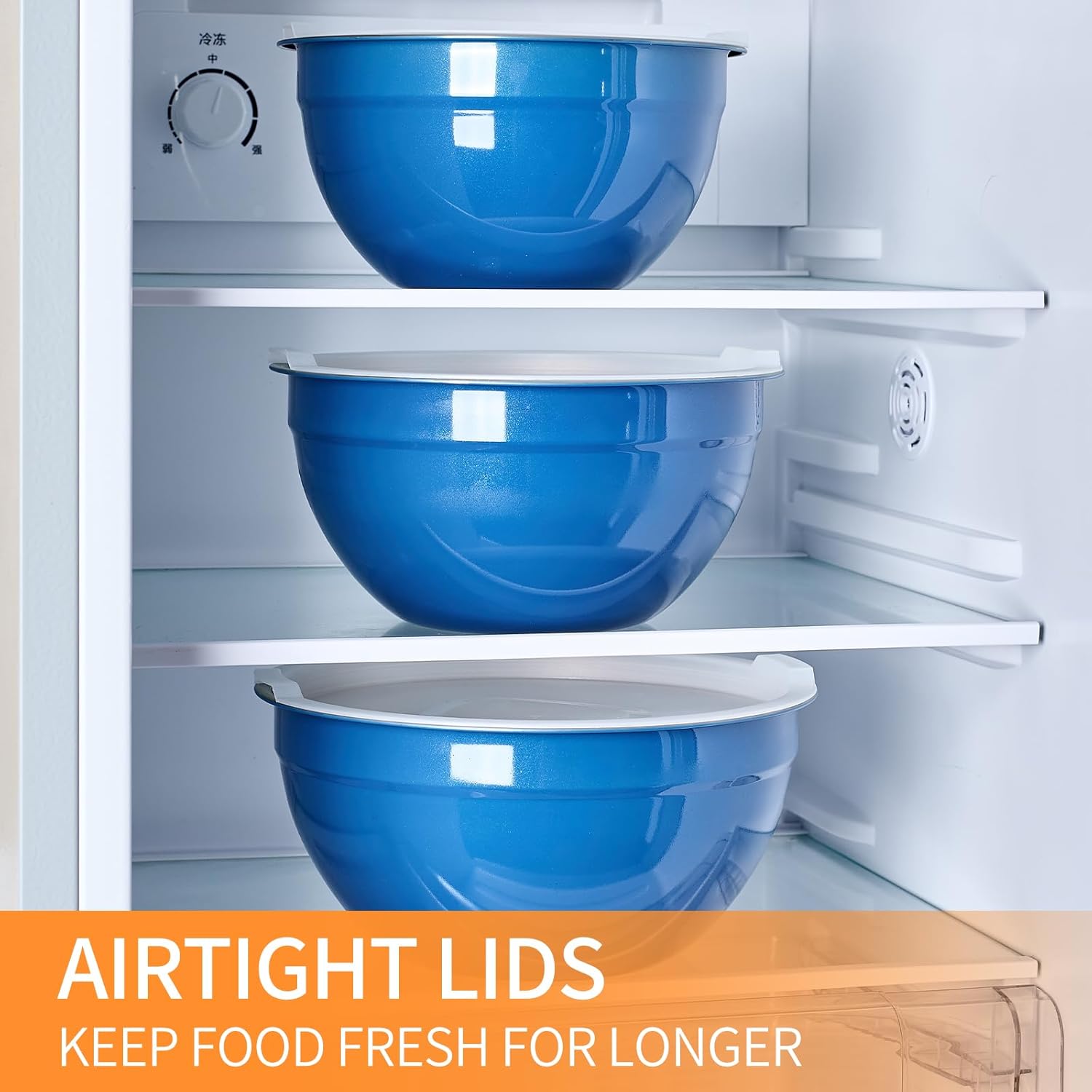 Blue Mixing Bowls with Airtight Lids, Stainless Steel Nesting Mixing Bowls Set of 7, Ideal for Baking, Prepping and Serving Food, Size 7, 3.6, 2.7, 2.1, 1.5, 1.1,0.8 QT, Stackable Design - Image 6