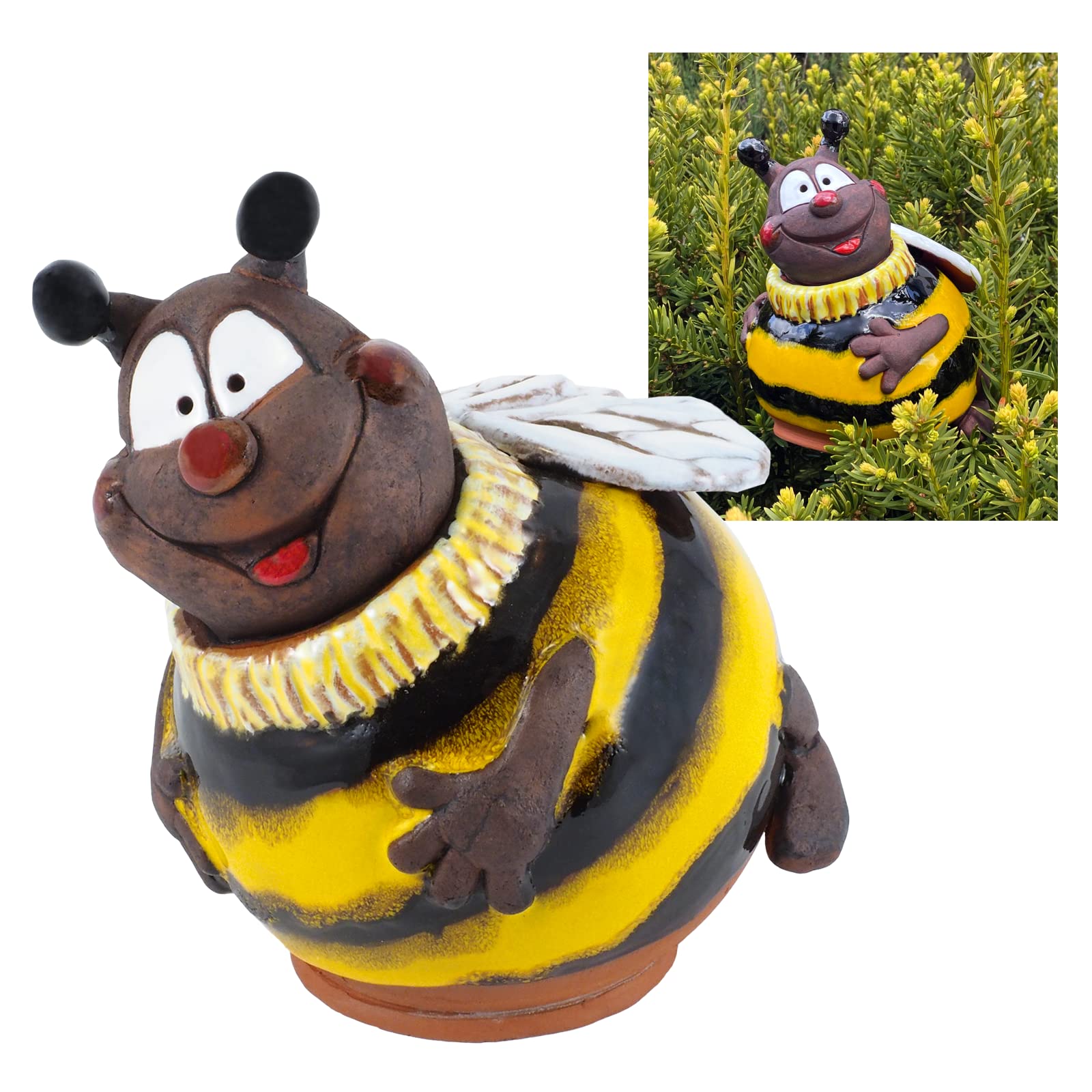 Gartenstecker Keramik Handgefertigt - Gartendeko für Draußen Wetterfest - Garten Deko Keramik - Gartenfiguren & Gartenstatuen - Lustige Hummel