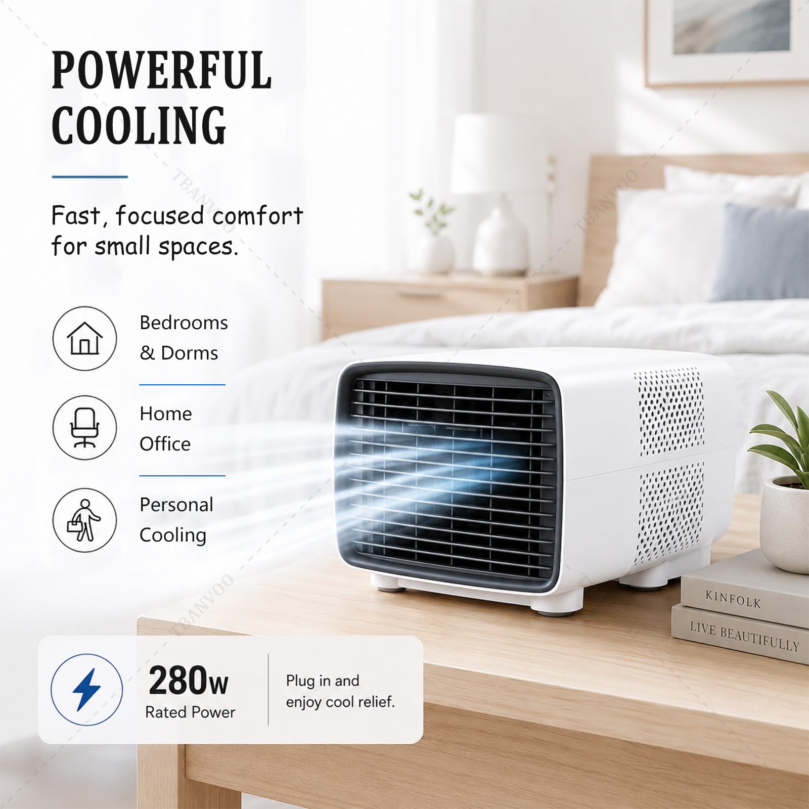 Condizionatore Portatile da Campeggio, 3000BTU 280W, Deumidificatore e Ventilatore con Touchscreen, Controllo Silenzioso Cordless
