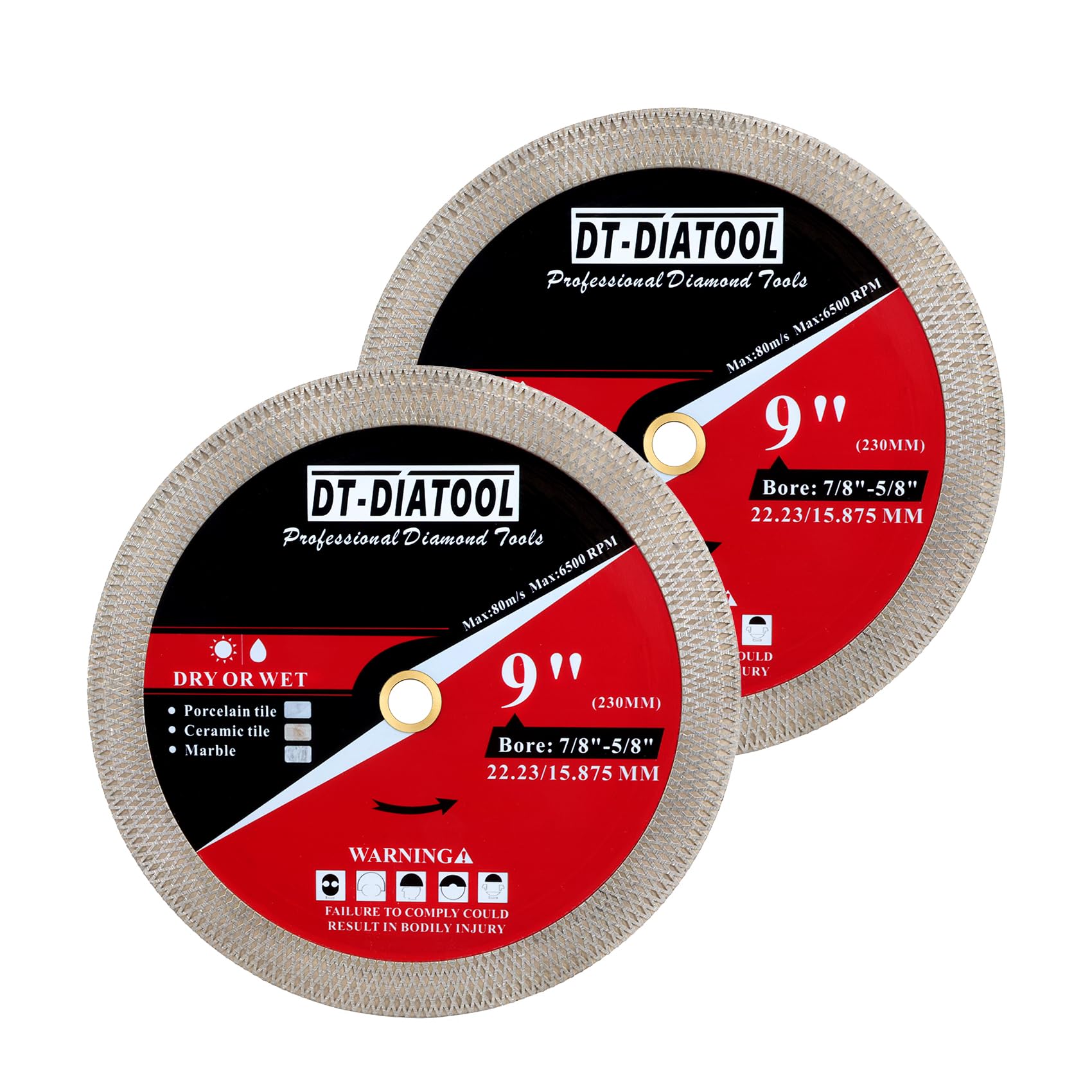 DT-DIATOOL Discos de Diamante 230MM*2 para Porcelanico - Doble Cara Disco de Corte y Rectificado Diamante Ultrafino para Cortar Esmerilar Cerámica Azulejos Mármol Granito Piedra Artificial,X Malla