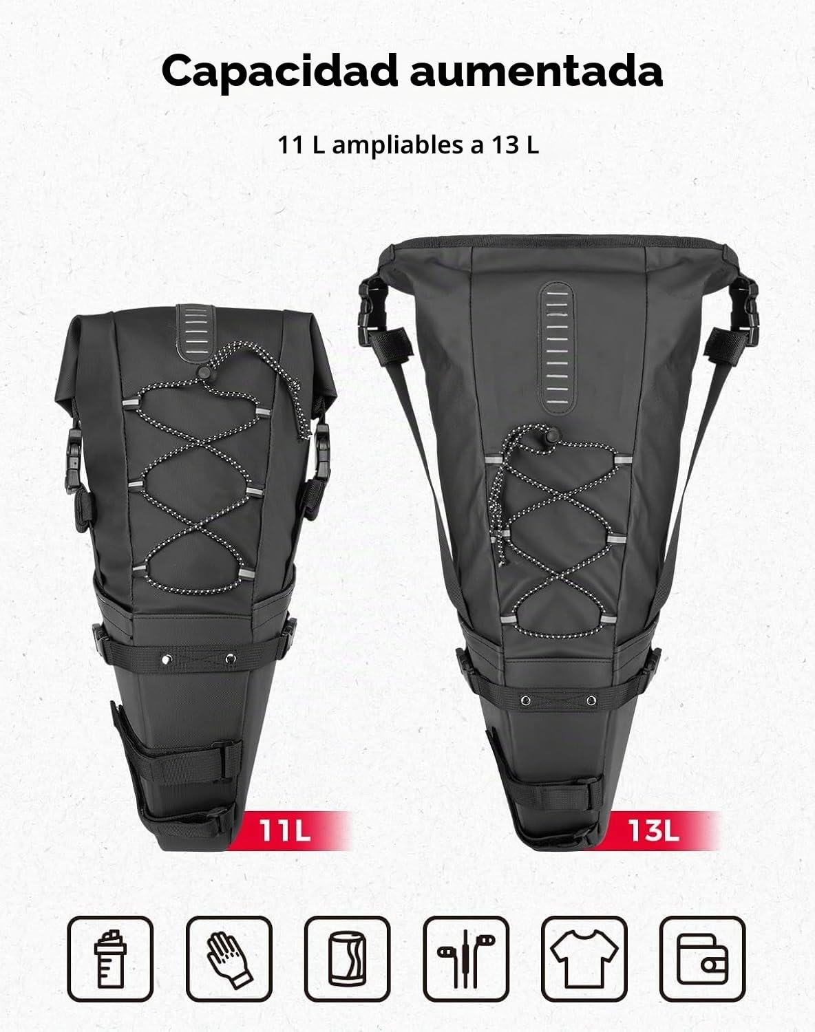 KEMIMOTO 11L Bolsa de Sillín Bicicleta Impermeable, Bolsa Asiento de Bicicleta con Correas de Montaje, para Bicicletas de Carretera, E-Bikes y MTB
