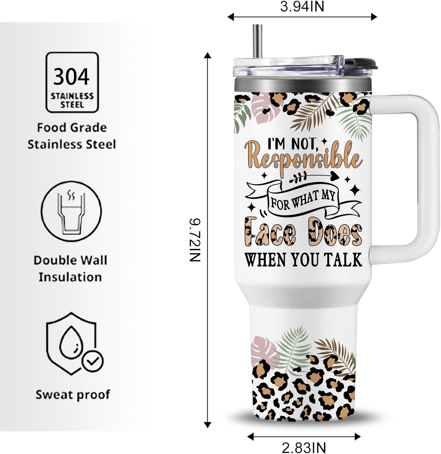 40 oz Funny Tumbler Adult Humor | I'm Not Responsible for What My Face Does When You Talk | Sarcastic Sayings Coffee Cups | Office Work Mug for Coworker Boss | Great Gag Gift For Women Men - Image 7