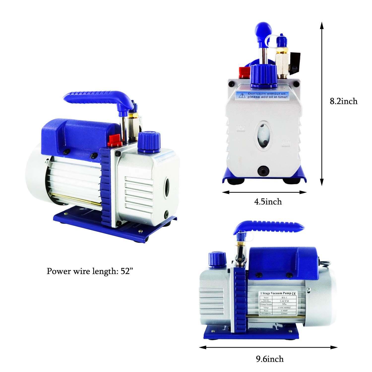 Buy 3.6 CFM 1/4HP Singlestage Rotary Vane Vacuum Pump, Vacuum Pump