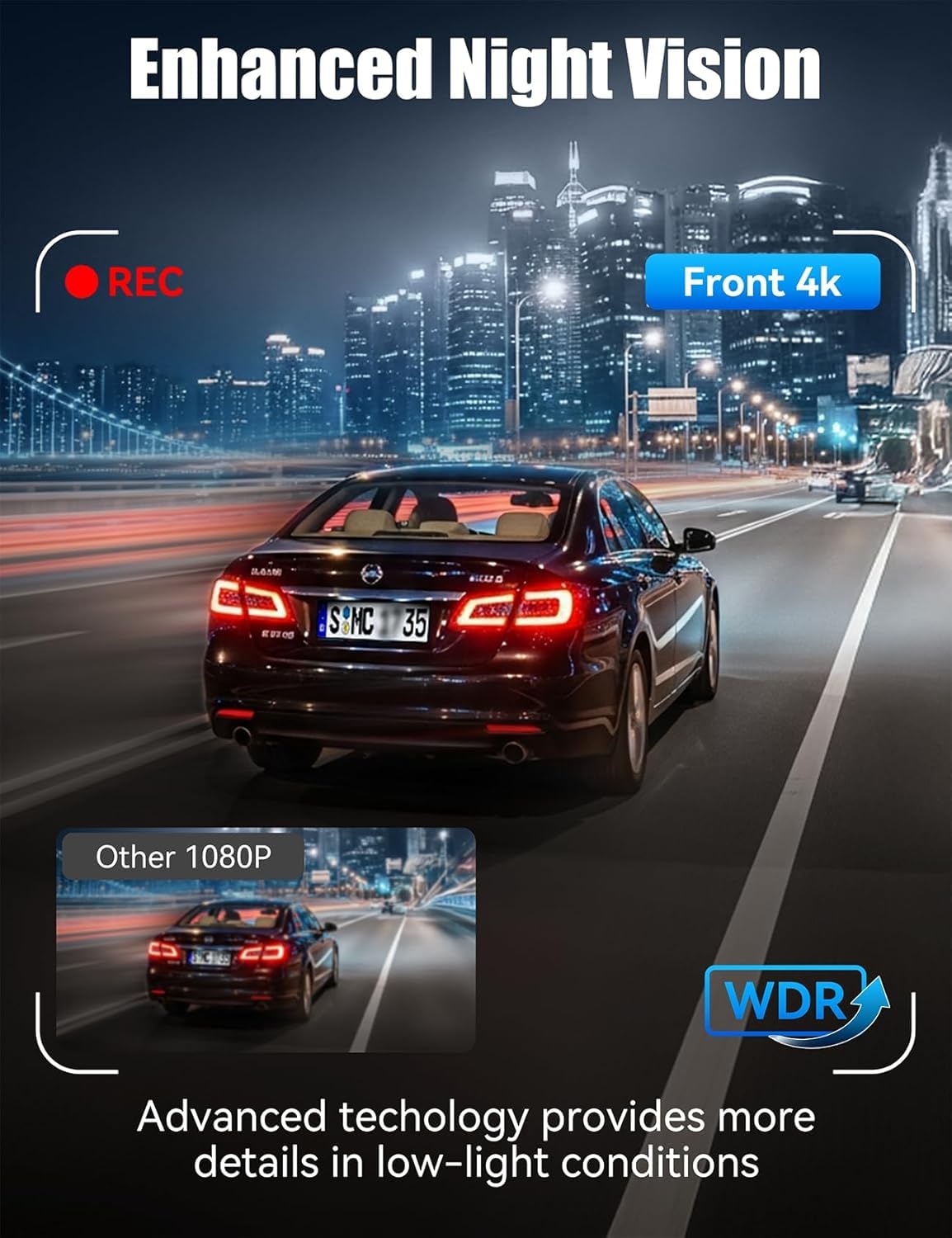 Dashcam 3 Cámaras | 4K Delantera + 1080P Interior y Trasera | WiFi 6 | Pantalla IPS 3,16'' | Visión Nocturna | Sensor G | Grabación en Bucle | 64GB