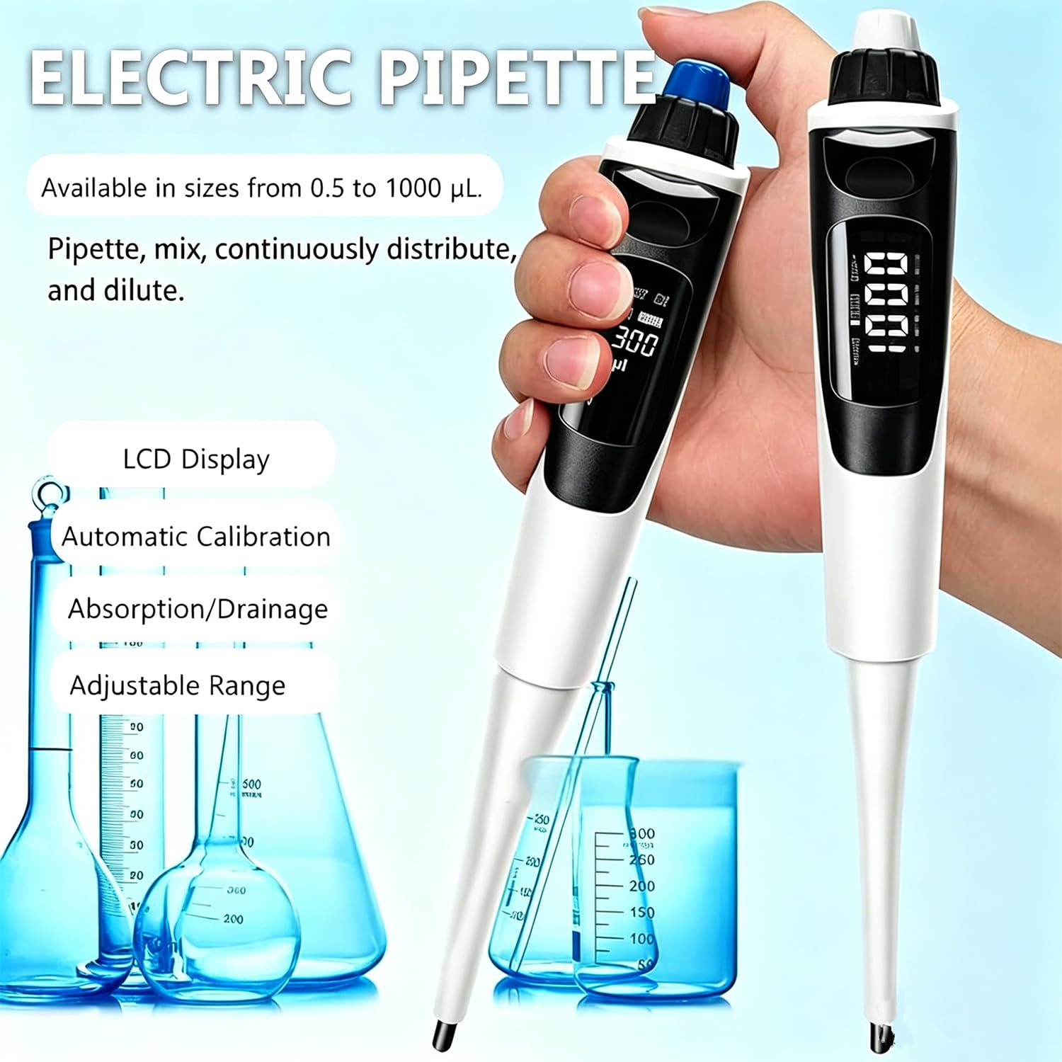Akumulatorowa Mikropipeta Elektroniczna Napędzana Silnikiem Krokowym Dla Uzyskania Spójnych Wyników,Obsługuje Uniwersalne Końcówki Do Pipet Do Zastosowań W Laboratoriach Edukacyjnych 30to300µL