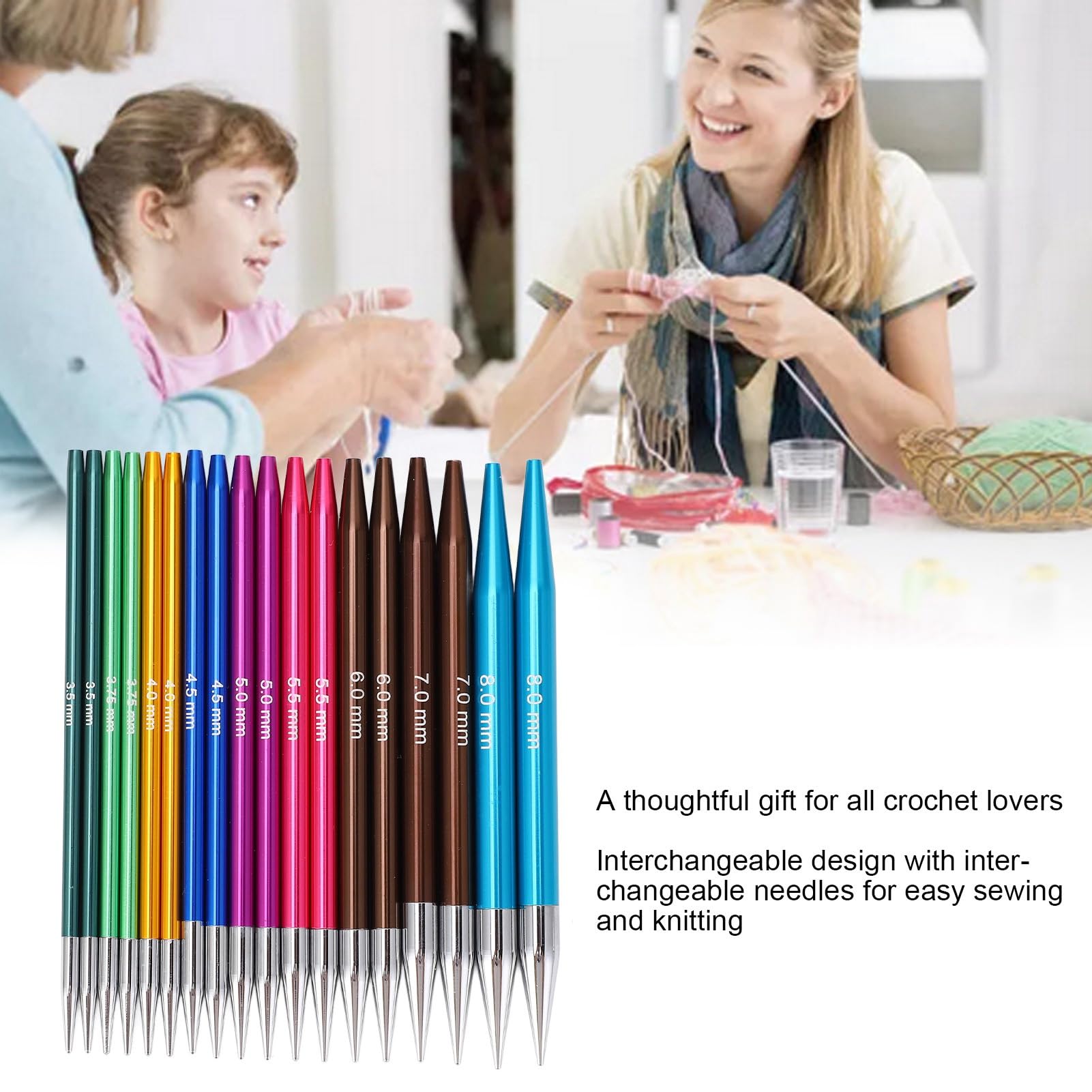 Tomotato Juego de Agujas de Tejer Circulares Intercambiables, Set Herramientas Tejer con Estuche Almacenamiento 3.5-8.0mm para Proyectos Tejido y Costura