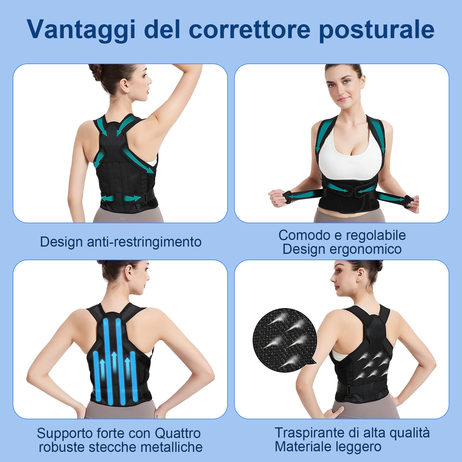 Fascia Correttore Posturale Spalle Schiena Dritta, Tutore Postura Schiena Uomo e Donna, Busto Posture Corrector ,Elastica Regolabile Cintura di Correzione Della Postura , Nero Puro, M-(31.9"-37.4")