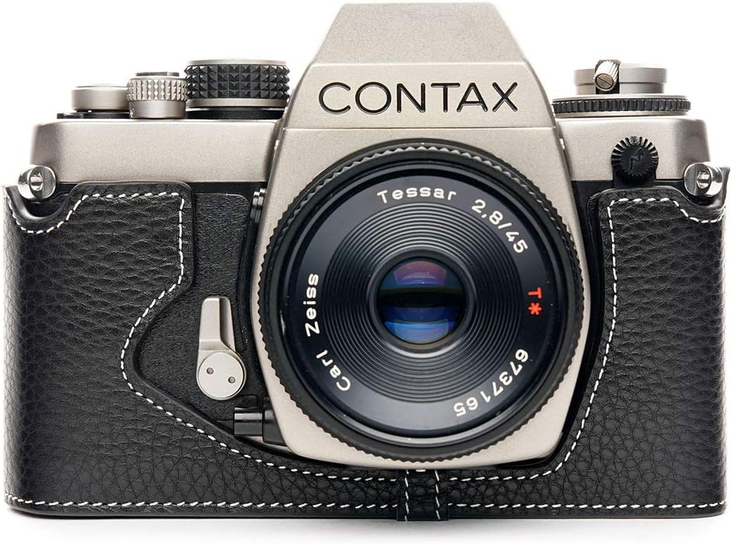 S2 Case, Handmade Genuine Real Leather Half Camera Case Bag Cover for Contax S2 Camera With Hand Strap (Black)