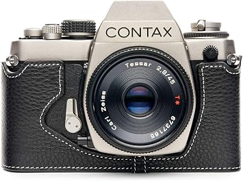S2 Case, Handmade Genuine Real Leather Half Camera Case Bag Cover for Contax S2 Camera With Hand Strap Black