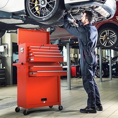 Miniatura 2 de Cofre de herramientas con ruedas de 8 cajones con caja de herramientas superior desmontable, gabinete de herramientas de metal con cerradura y