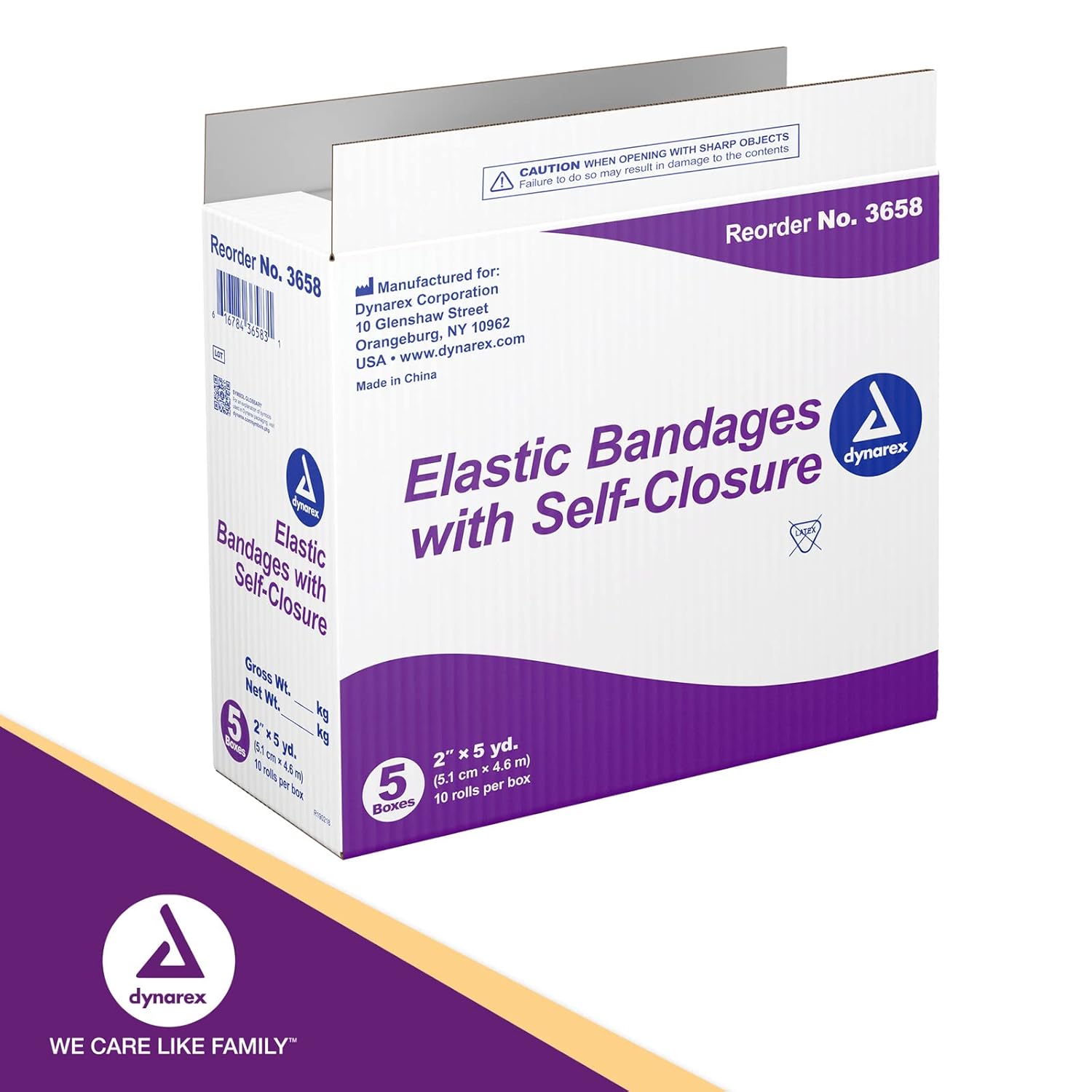 Dynarex Elastic Bandages with Self-Closure, Outstanding Compression and Stretch, Latex-Free Elastic Bandages with Self Closure, 2" x 5 yds., 1 Case of 50 Elastic Wrap Bandages (5 Boxes of 10)