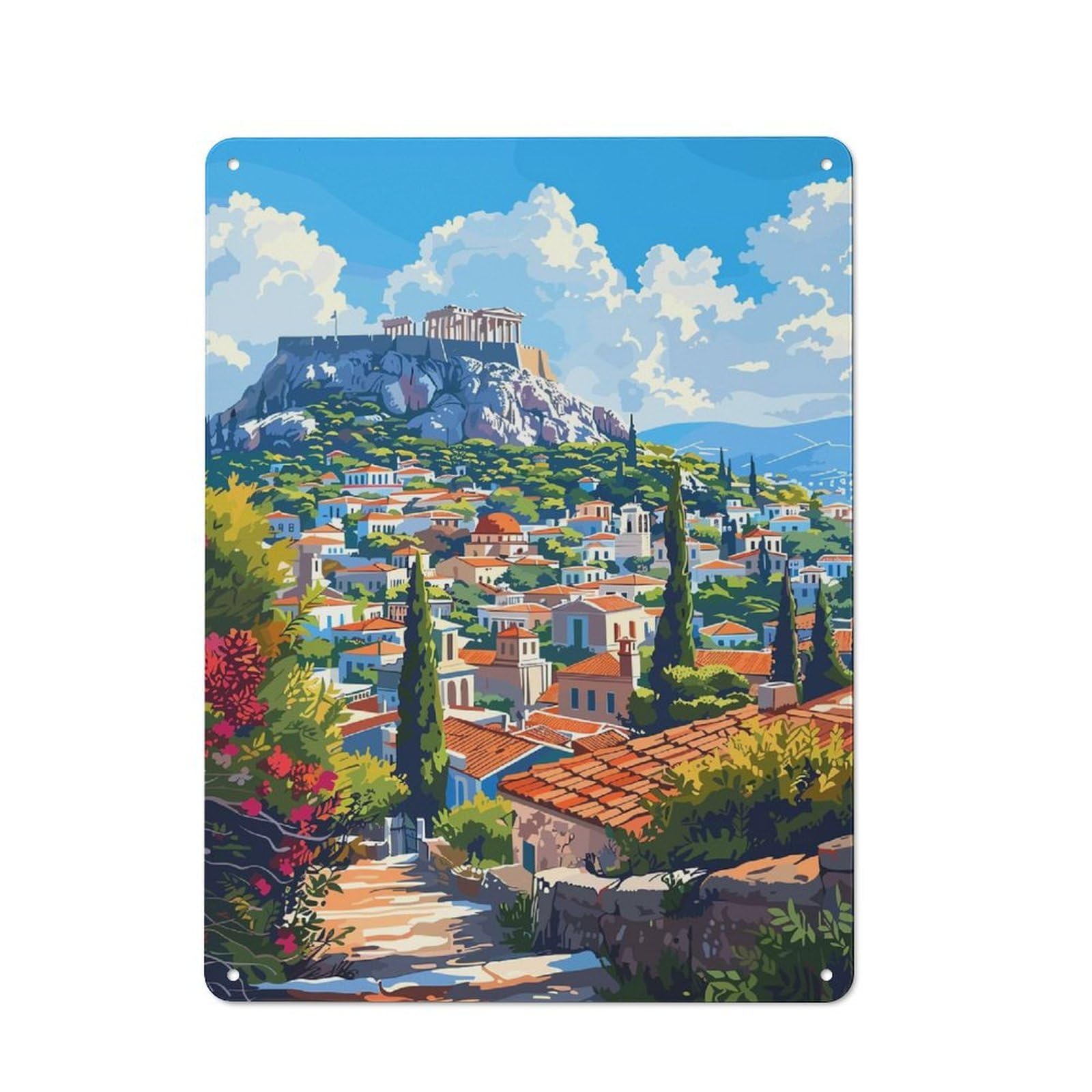 Casual Acropolis View Shed Metal Sign 40x30cm, Utility Space Decor for Shed, Garden Room, Porch Or Garage