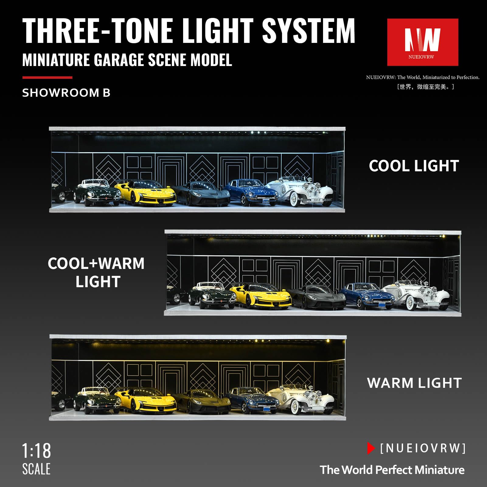 Amazon.co.jp: NUEIOVRW 1/64 1/43 1/18 ジオラマ ガレージ 3色調光LED
