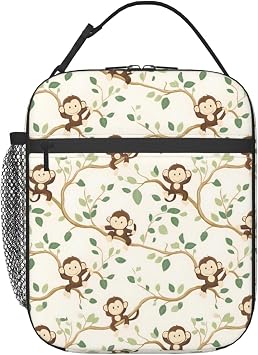Cute Monkey Lunch Box for Kids,Animal Insulated Bag for Student,Cartoon Reusable Thermal Insulation Cooler Tote Bags for School Work Picnic Camping Outdoor Gifts Monkey and Leaf