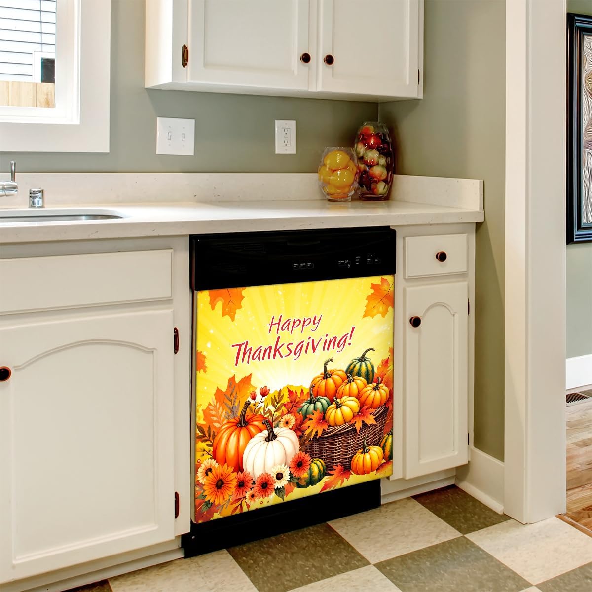 Magnetic Dishwasher Cover Thanksgiving Pumpkin Autumn Dishwasher Covers Decorative for The Front,Magnetics Refrigerator Cover Panel Decal Skin for Kitchen Magnet Cabinet Appliance 23"X26"