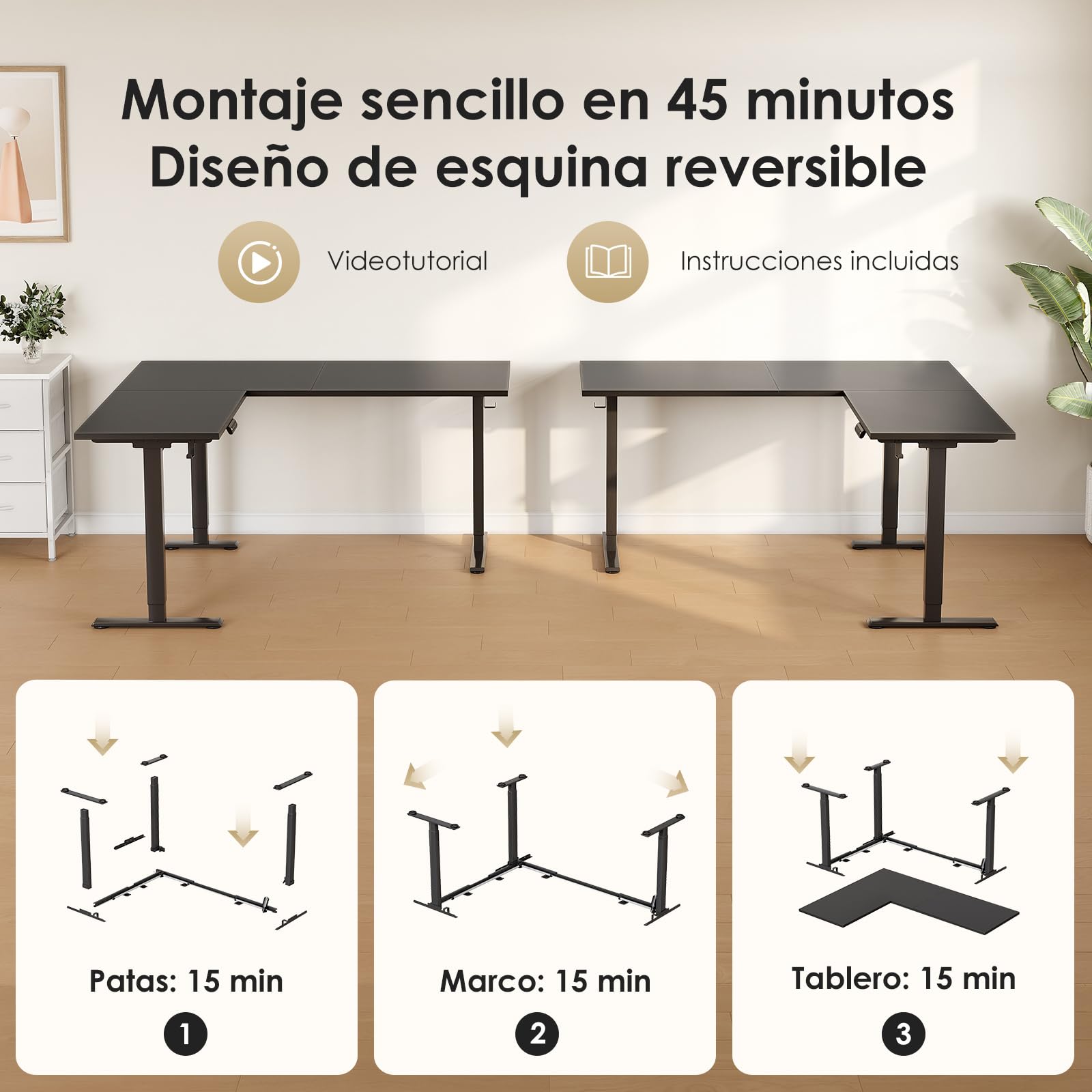 OffiGo Esquinero Escritorio Elevable, Mesa Escritorio 160 x 120 cm, Nero