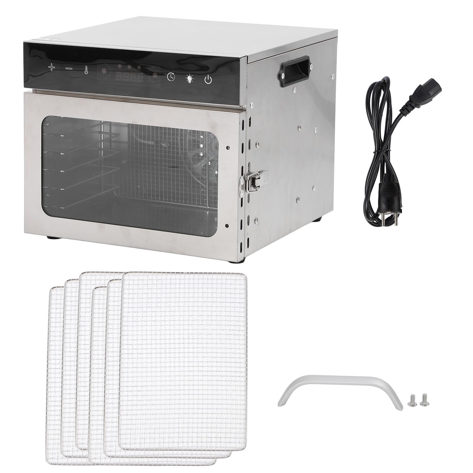 Fdit Disidratatore Alimenti 6 Vassoi in Acciaio Inox, Timer Digitale Controllo Temperatura 70-190°F per Carne Secca, Frutta, Snack per Cani, Prevenzione Surriscaldamento, (Spina europea 220 V)