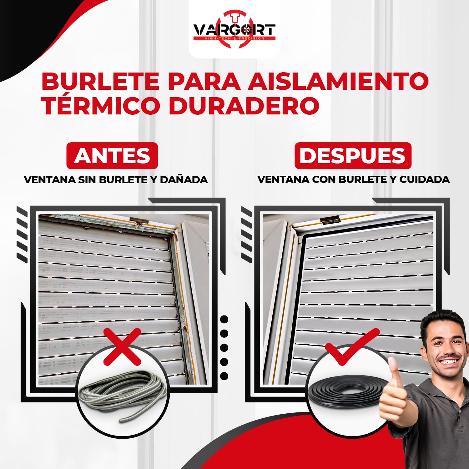 Perfil de Goma para Ventana PVC y Aluminio S-232 | Sellado para interiores y exteriores, aislamiento y estanqueidad | Compatible con Ventanas Panamá | Perfil 5mm | 50 Metros (2 Rollos de 25 m)