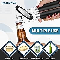 Vista 5 de Rainspire Abrelatas manual mejorado con abridor de botellas corte de borde liso, abrelatas resistente, mango suave cómodo, abrebotellas integrado