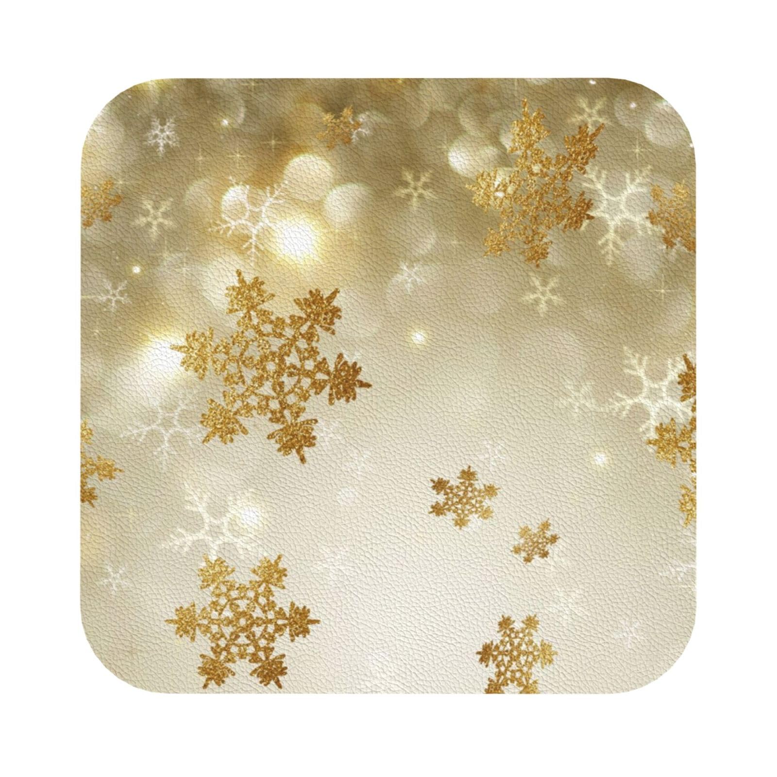 Gold silk christmas PU Leather Coasters Set of 6 Square Drink Coasters