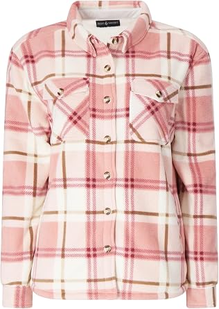 HEAT HOLDERS Womens Jacqueline Long Sleeve Plaid Shirt Jacket Black/Cream/S