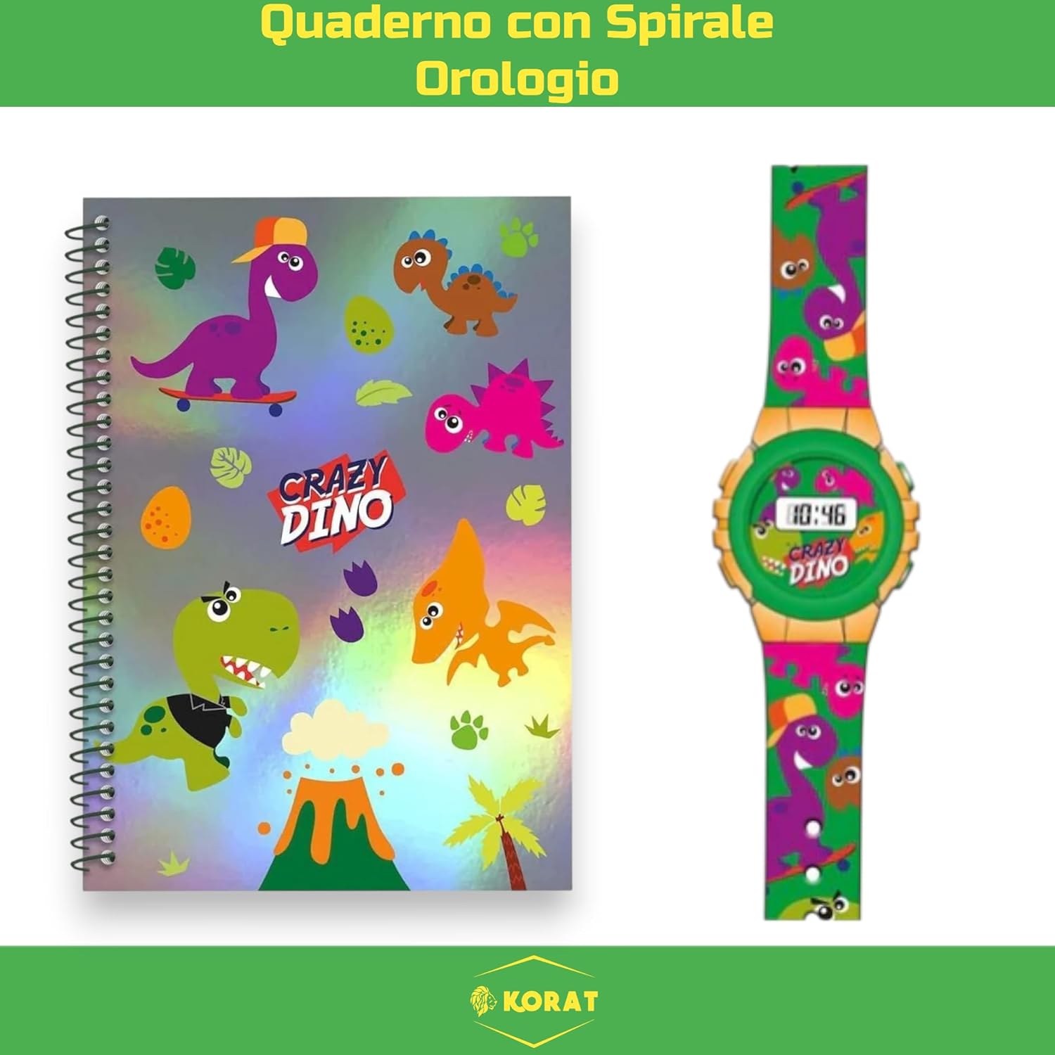 KORAT - Easter Surprise Egg School Kit for Children with Stationery, Colouring Set with Markers, Pencils, Album, Case and Accessories, Original Gift Idea Birthday Easter (Dinosauri)