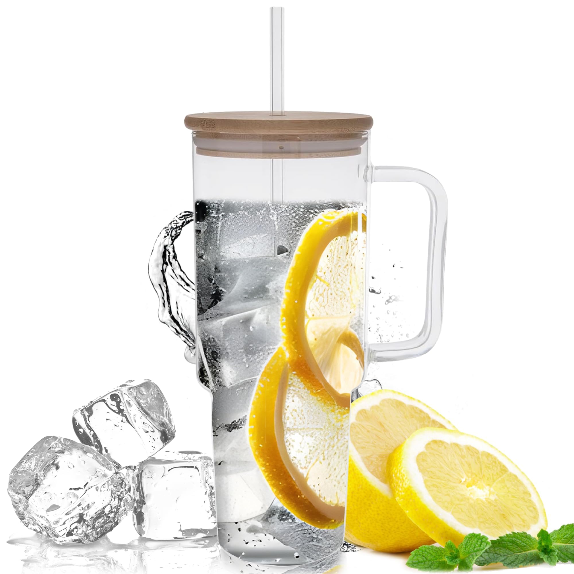 Amazon.com | Hobby Lobby Jumbo Clear Glass Tumbler With Straw And Lid 40 Oz  - With Handle, Bamboo Lid - for All-Day Hydration - Ideal Iced Coffee  Tumbler Glass for Home, Office