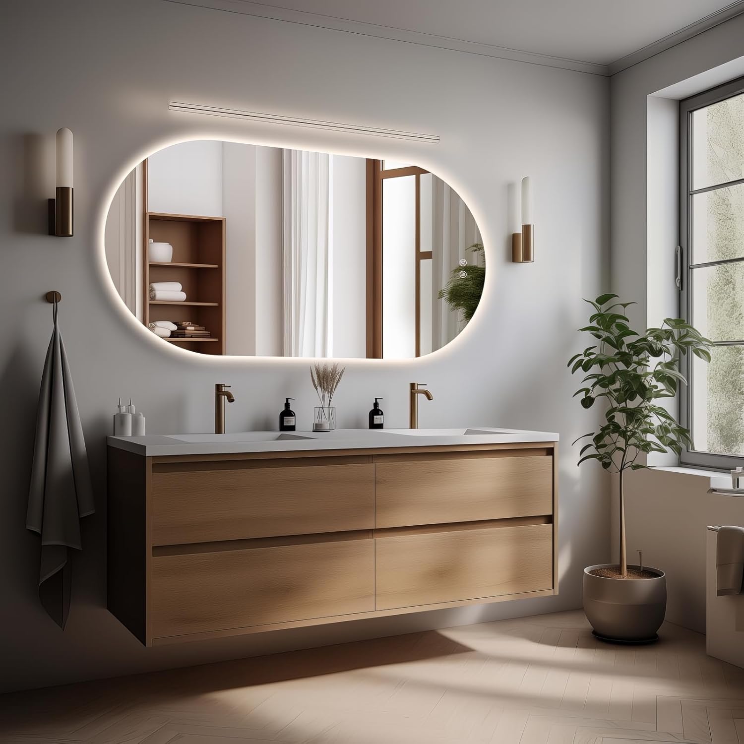 51" x 27" Oval LED Mirror for Bathroom, Backlit Vanity Mirror with Lights, Frameless Smart Wall Mirror, 3 Colors Stepless Dimmable, Anti-Fog, Shatterproof, Memory, CRI95+(Horizontal/Vertical)