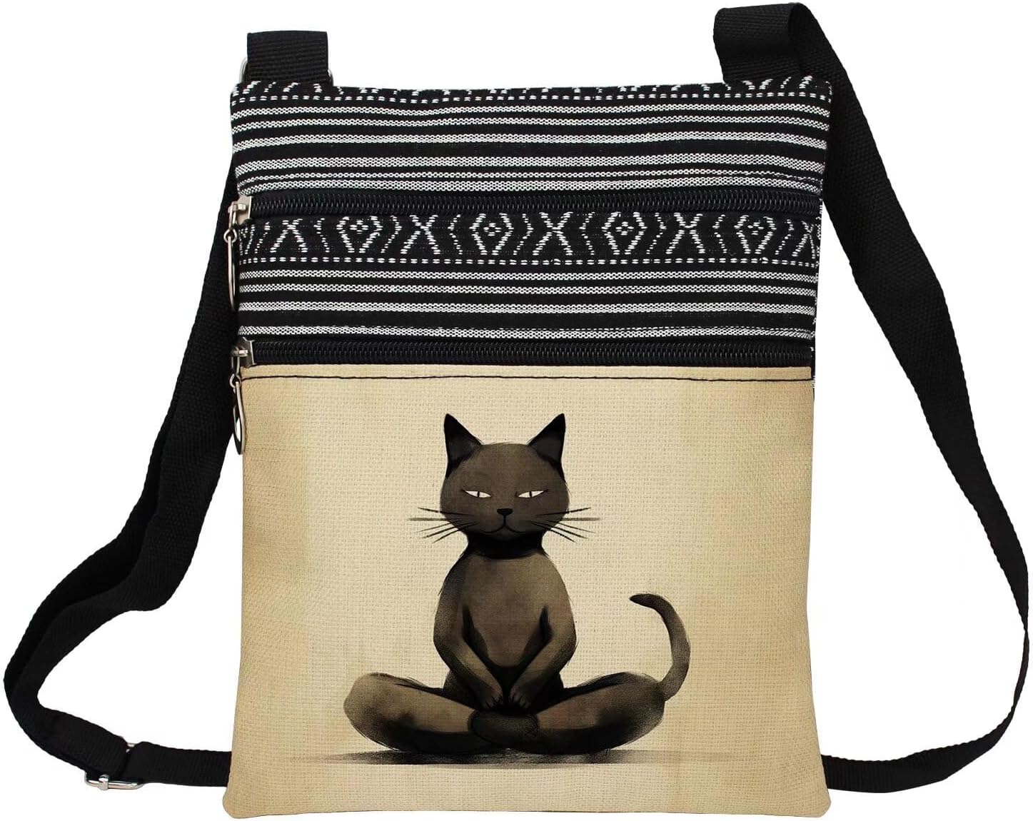 Yoga Cat Printed Small Ethnic Crossbody Bag
