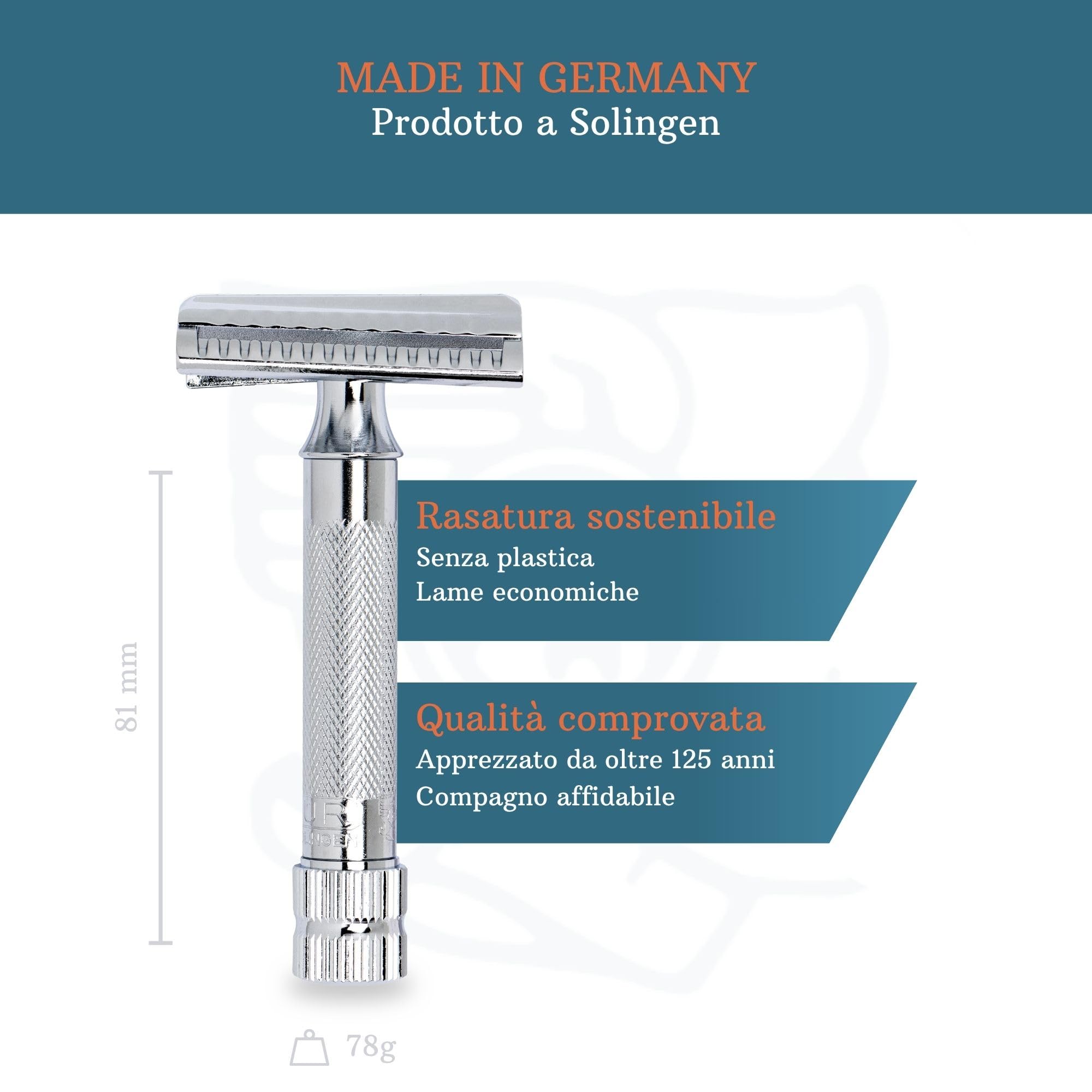 MERKUR 37C Rasoio di sicurezza a taglio obliquo – Finitura cromata lucida, pettine chiuso, rasatura tradizionale – Made in Germany