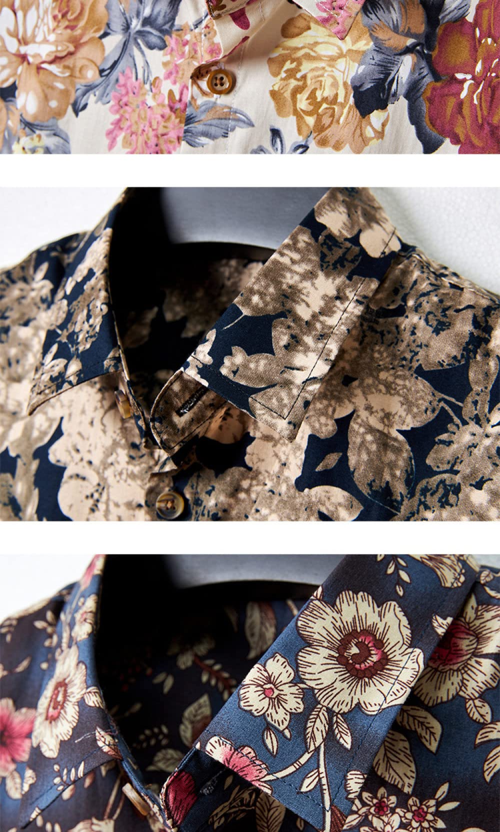 HGJH Hawaii Hemd, Herrenhemd Langarm Kleiner Blumendruck Hawaiihemd Kuba-Kragen Gelb Langarm Button Down Weiches Strandhemd Henley Shirt Für Herren Jungen
