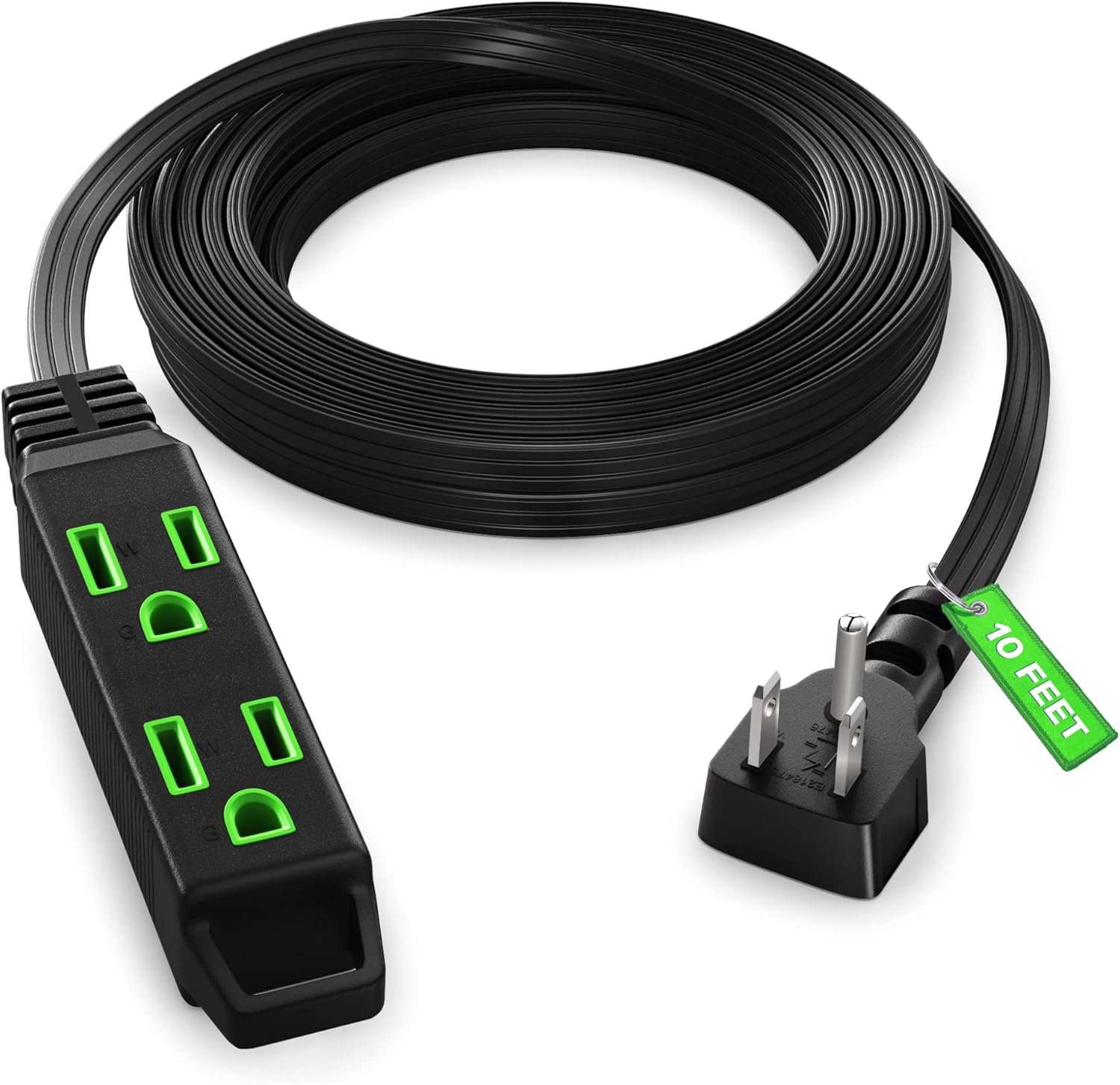 Maximm Extension Cord with Multiple Outlet 10 ft, with SpaceSaving Flat Plug Design