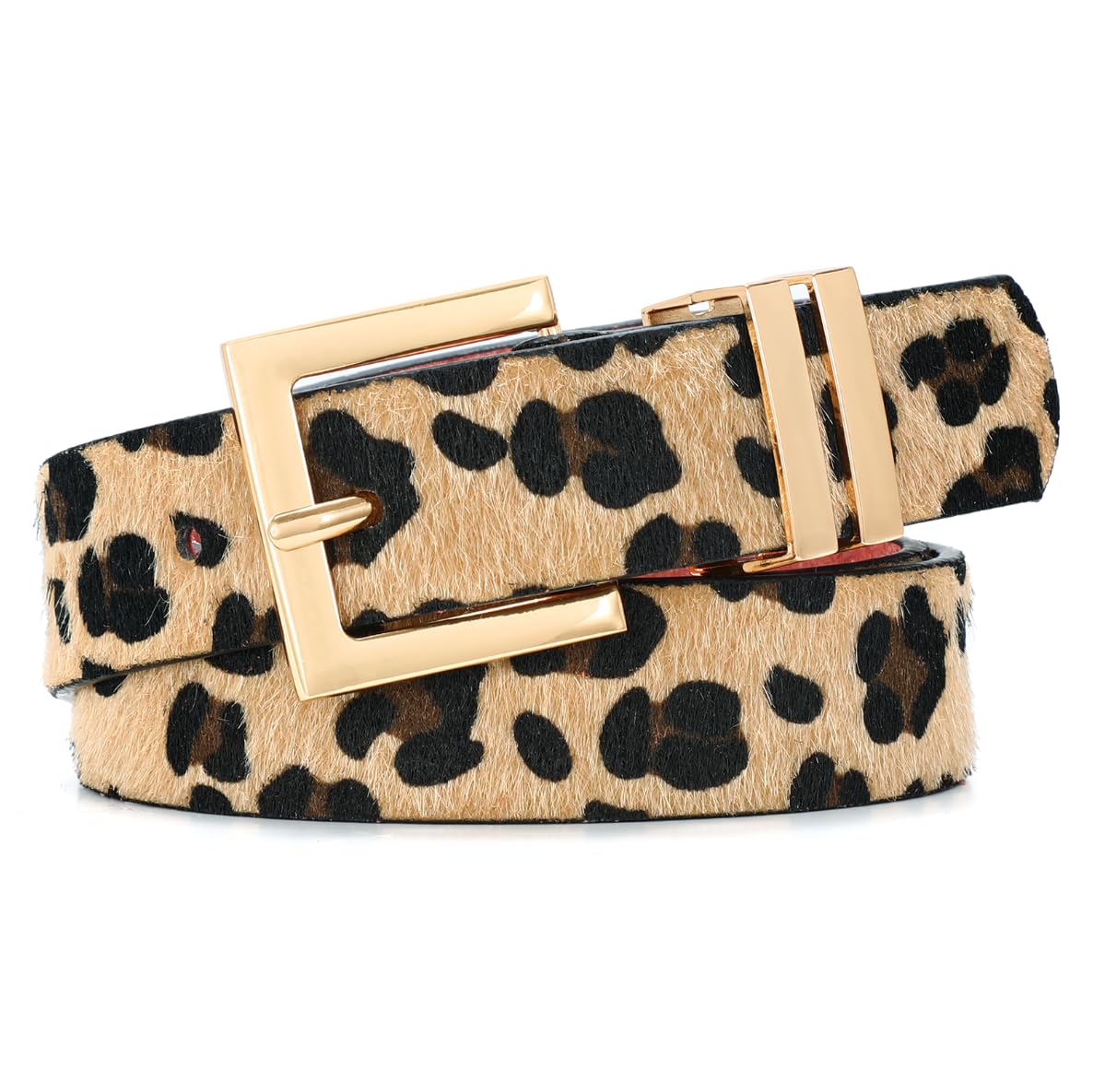 SANSTHS Womens Leather Belt for Jeans Pants Dresses Fashion Ladies Belt Square Gold Silver Buckle Waist Belt for
