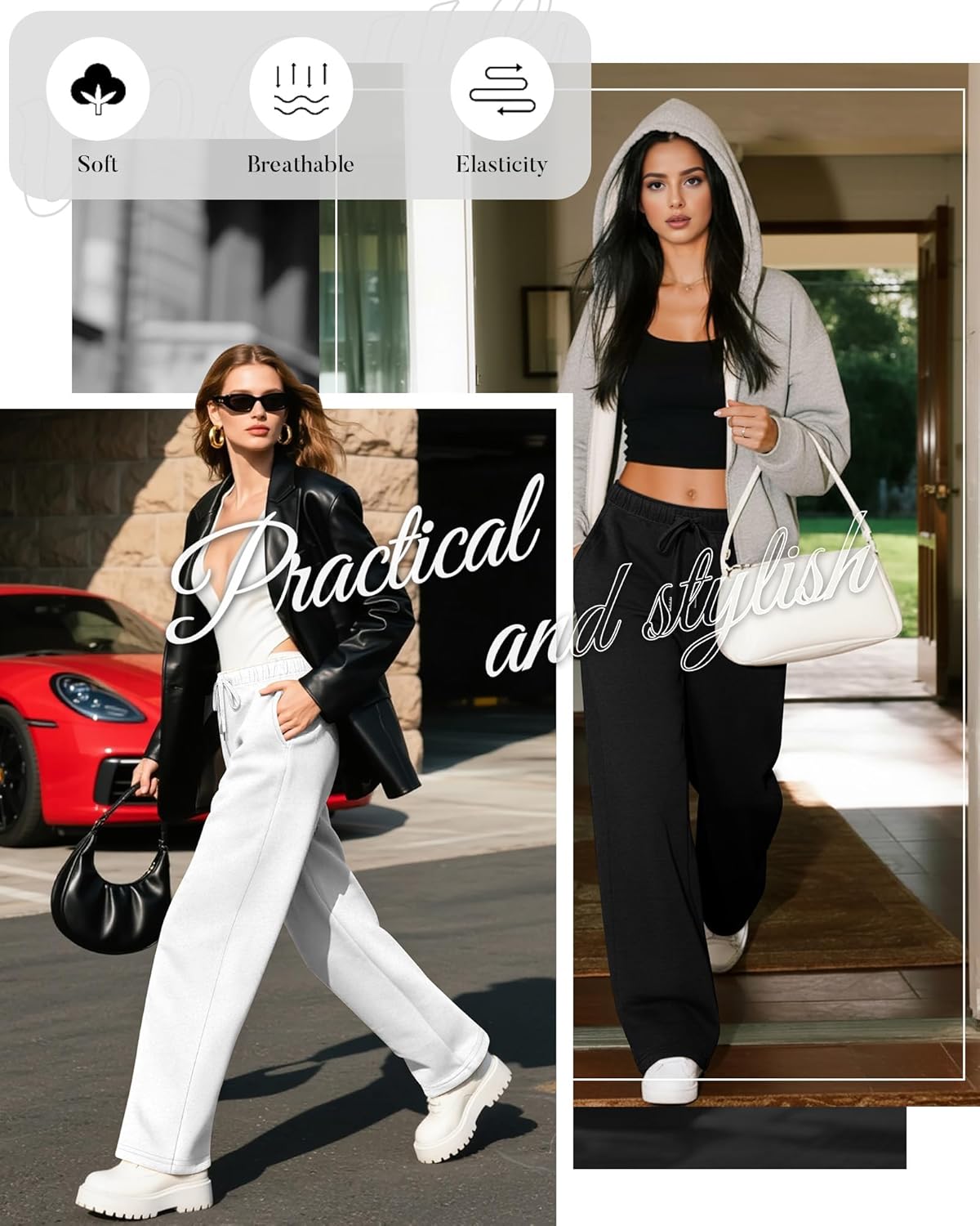 4 Pack Women's Wide Leg Sweatpants Drawstring Lounge Joggers for Women Straight Pants Elastic Waist with Pockets - Image 3