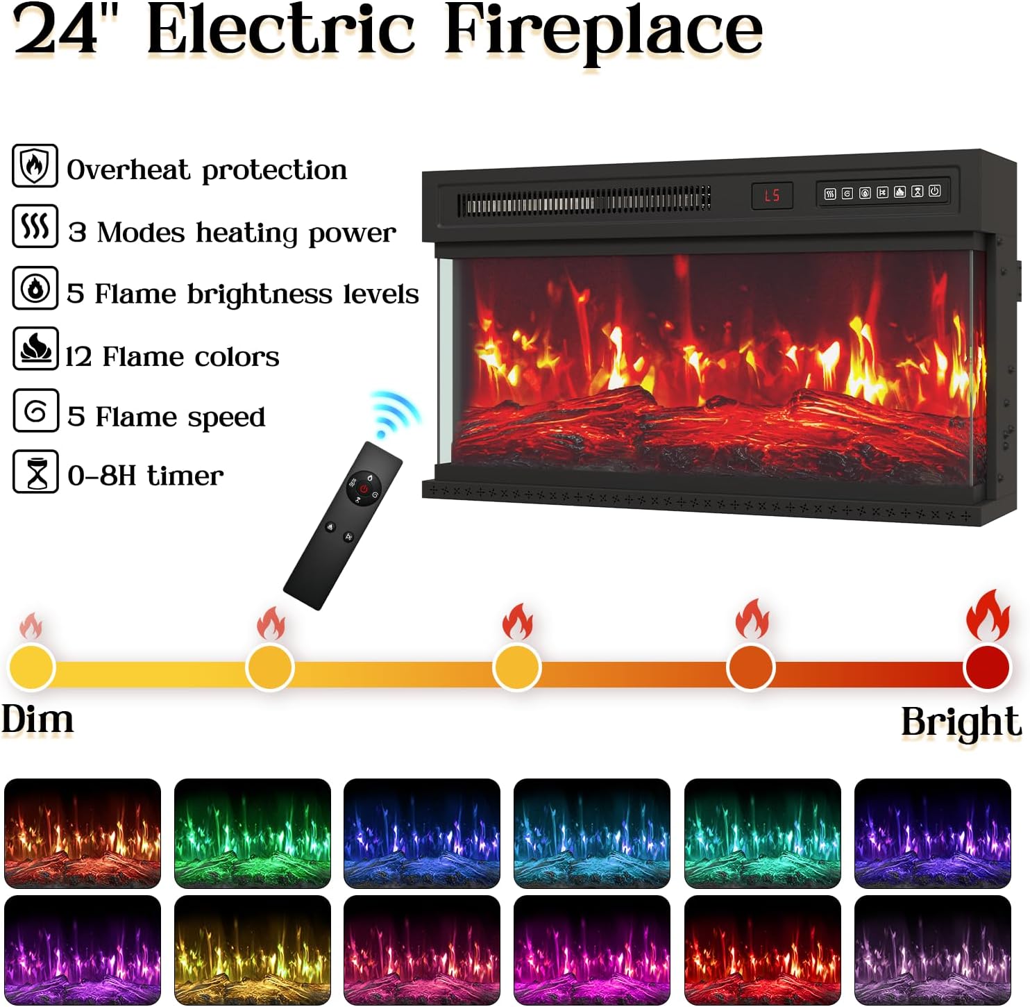 60" Fireplace TV Stand, TV Stand with 3-Sided Glass Electric Fireplace, White Entertainment Center Console with Storage Cabinets for TVs up to 70", 24" Fire Place Modern TV Stands for Living Room