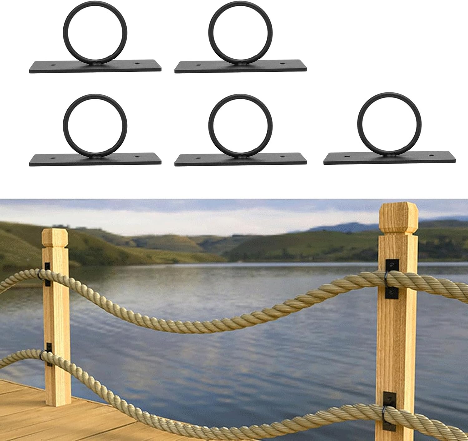 Ejoyous 5pcs Decorative Rope Supports Holder, 304 Stainless Steel Wall Mount Hanger Ceiling Hook for Hanging Plant, with 10 Self Tapping Screws for Rope Railings Decks Gardens
