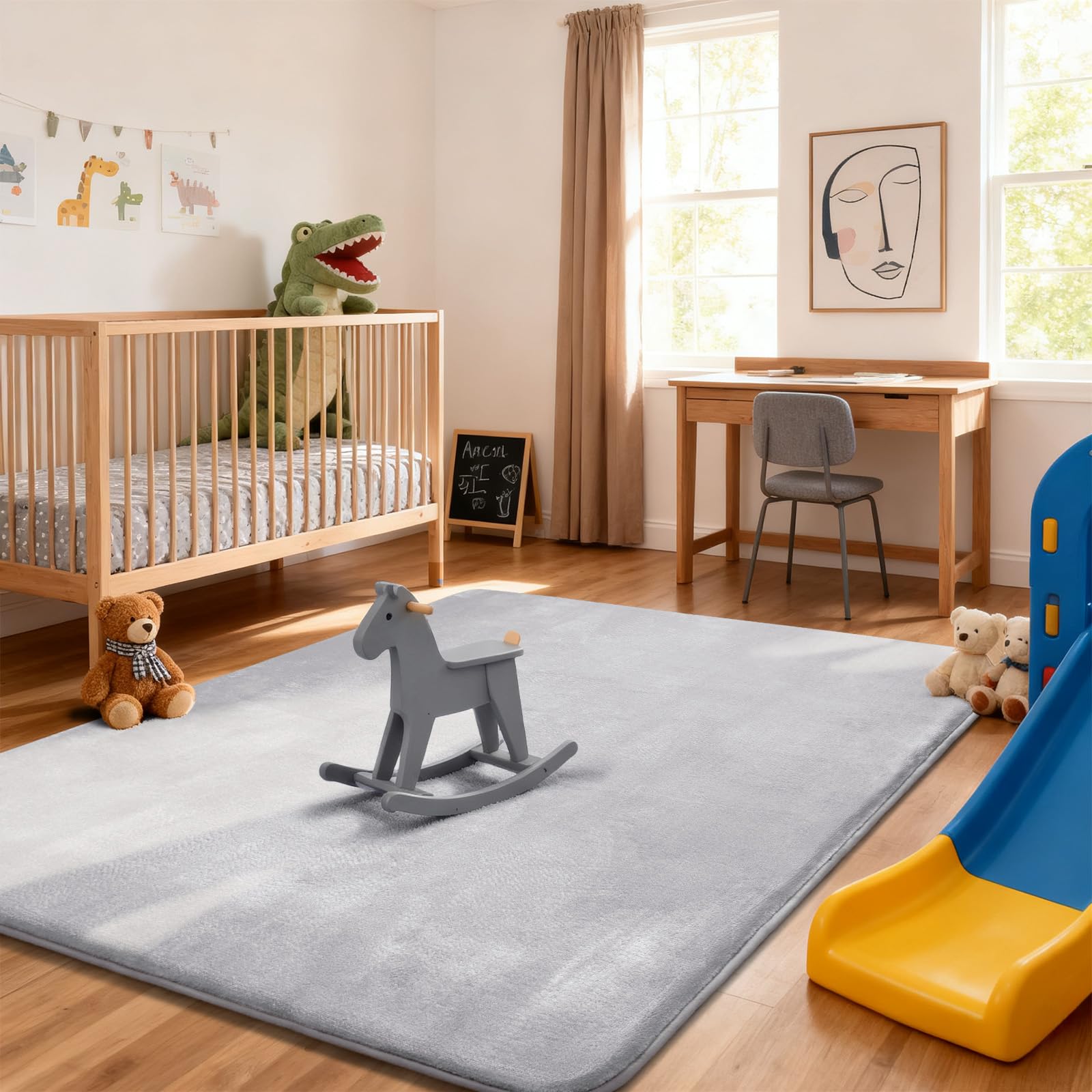 Alfombra para gatear para bebé, 150 x 180 cm, espuma de 3 cm de grosor, alfombra de juego ultra suave y tacto de felpa, para habitación infantil, fácil de limpiar, con base antideslizante