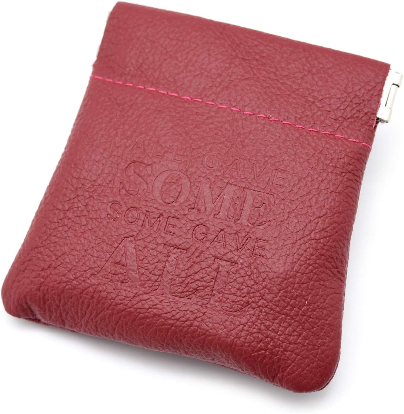 Men's Wallet Cow Leather Snap Top Coin Purse Wallet Tray Embossed 'All Gave Some Some Gave All'Daily Use or Xmas Birthday Veterans Day Gift Ideas (Dark Brown)