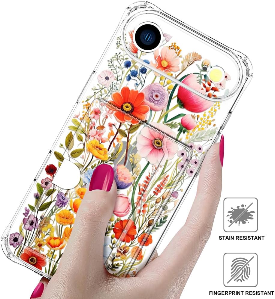 Compatible with iPhone 17 Air Case Card Holder for Women Cute Design,Wallet Phone Cases Transparent Cool Kawaii Protective (Clear Flowers Lily Girly Florals) - Image 4